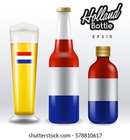 World flag wrapping on beer bottle :  Netherlands : Vector Illustration