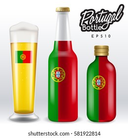 World flag wrapping on beer bottle :  Portugal : Vector Illustration