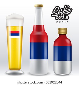 World flag wrapping on beer bottle :  Serbia  : Vector Illustration