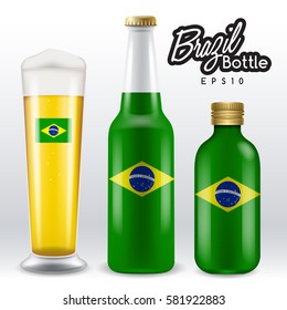 World flag wrapping on beer bottle :  Brazil : Vector Illustration