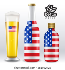 World flag wrapping on beer bottle :  USA : Vector Illustration