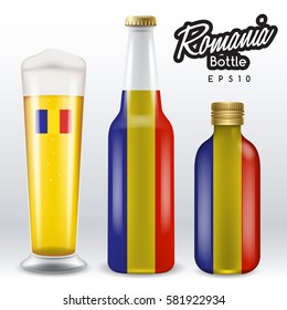 World flag wrapping on beer bottle :  Romania : Vector Illustration
