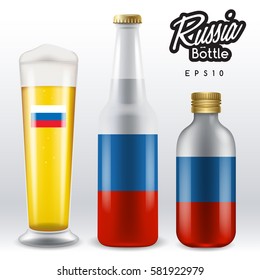 World flag wrapping on beer bottle :  Russia : Vector Illustration