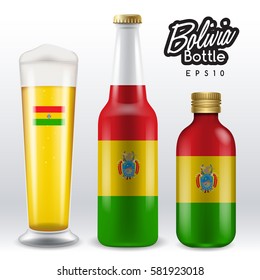 World flag wrapping on beer bottle :  Bolivia : Vector Illustration