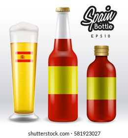 World flag wrapping on beer bottle :  Spain : Vector Illustration