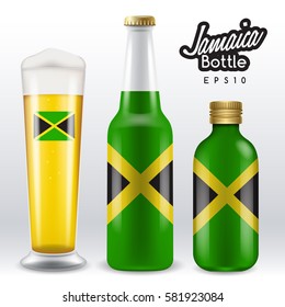 World flag wrapping on beer bottle : Jamaica : Vector Illustration