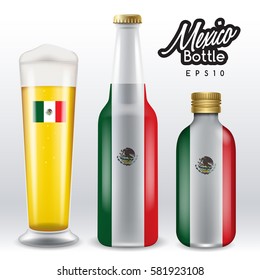 World flag wrapping on beer bottle :  Mexico : Vector Illustration