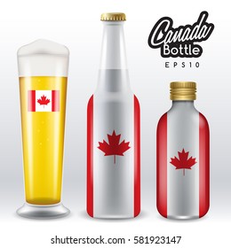World flag wrapping on beer bottle : Canada : Vector Illustration
