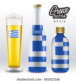 World flag wrapping on beer bottle :  Greece : Vector Illustration