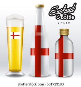 World flag wrapping on beer bottle :  England : Vector Illustration