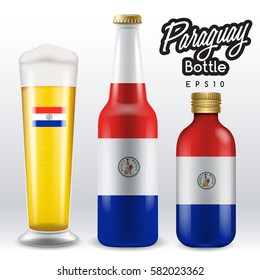 World flag wrapping on beer bottle : Paraguay : Vector Illustration