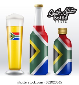 World flag wrapping on beer bottle : South Africa : Vector Illustration