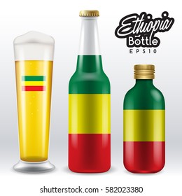 World flag wrapping on beer bottle : Ethiopia : Vector Illustration