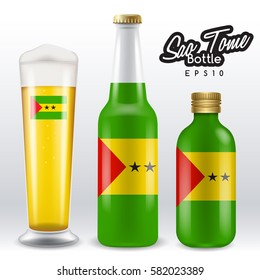 World flag wrapping on beer bottle : Sao Tome : Vector Illustration