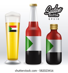 World flag wrapping on beer bottle : Sudan : Vector Illustration