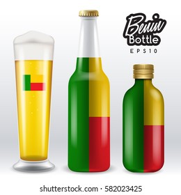 World flag wrapping on beer bottle : Benin : Vector Illustration