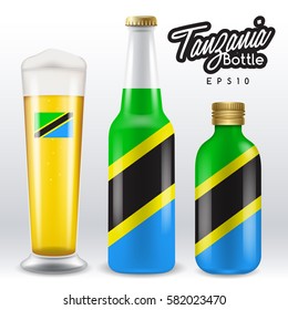 World flag wrapping on beer bottle : Tanzania : Vector Illustration
