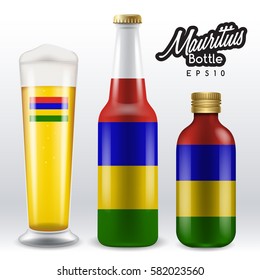 World flag wrapping on beer bottle : Mauritius : Vector Illustration