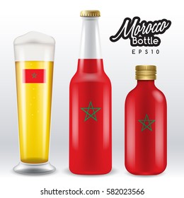 World flag wrapping on beer bottle : Morocco : Vector Illustration