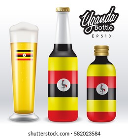 World flag wrapping on beer bottle : Uganda : Vector Illustration