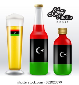 World flag wrapping on beer bottle : Libya : Vector Illustration