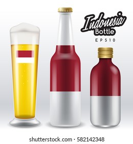 World flag wrapping on beer bottle : Indonesia : Vector Illustration