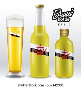 World flag wrapping on beer bottle : Brunei : Vector Illustration