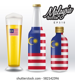 World flag wrapping on beer bottle : Malaysia : Vector Illustration