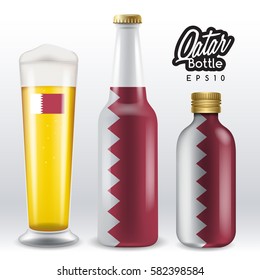 World flag wrapping on beer bottle : Qatar : Vector Illustration