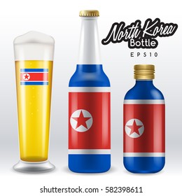 World flag wrapping on beer bottle : North Korea : Vector Illustration