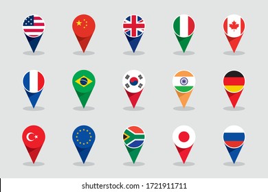 World Flags 3d Round Label Marker Shapes Vector Set