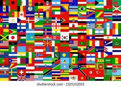 World flags background vector illustration - All flags are organized by layers with each flag on a single layer properly named.