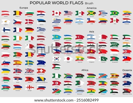 World flags with brush paint textured. World Flags - brush grunge flat icons. 