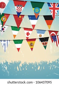 world flags bunting background and crowd