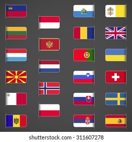 World flags collection, Europe, part 2. Labeled in layers panel. Flags on the right hand side reflected around vertical axis.