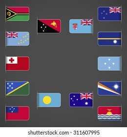 World flags collection, Oceania. Labeled in layers panel. Flags on the right hand side reflected around vertical axis.