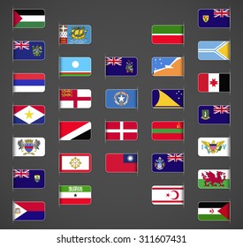 World flags collection, regions, provinces, islands, self proclaimed, non recognized in UN, part 3. Labeled in layers panel. Flags on the right hand side reflected around vertical axis.