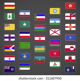 World flags collection, regions, provinces, islands, self proclaimed, non recognized in UN, part 2. Labeled in layers panel. Flags on the right hand side reflected around vertical axis.