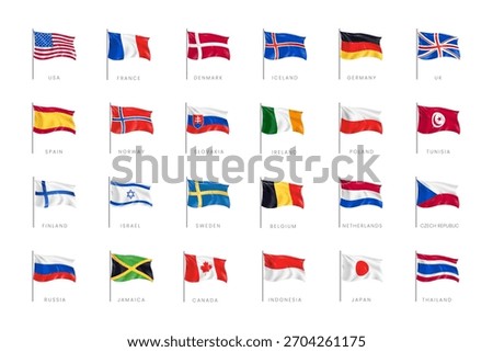 World Flags Collection Set — Realistic Vector National Flags of Different Countries