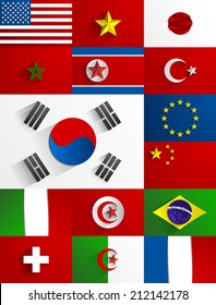 World Flags Collection Set Vector Illustration