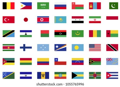 World flags flat icon collection