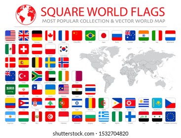 World Flags Flat Square Icon Set.All elements are separated in editable layers clearly labeled