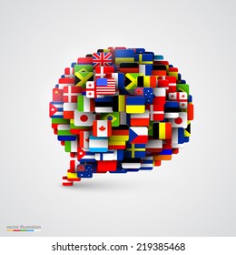 World flags in form of speech bubble. Vector illustration