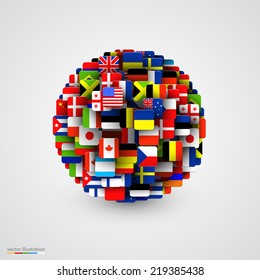 World flags in form of sphere. Vector illustration