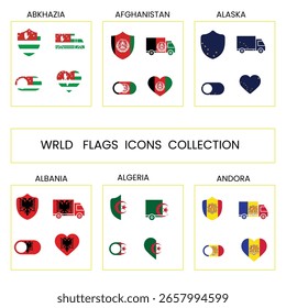Tipos de coleção de ícones de sinalizadores do mundo