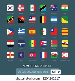 World flags iconset, icons national flags, new trend apple style, app style icons, customizable, flat icons