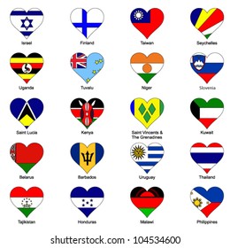 World Flags in Love Heart Shape - Pack 6