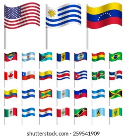 WORLD Flags on pole AMERICA  Part 1/6 Vector 