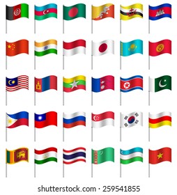 WORLD Flags On Pole ASIA Part 4/6 Vector 