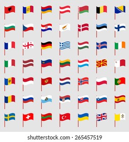 World Flags On Red Pole Part 2/6 Europe